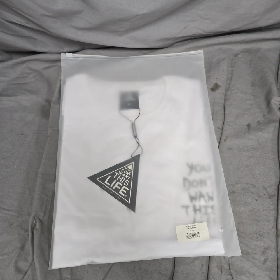 BAGGED YOU DONT WANT THIS LIFE WHITE PAINTER TEE - SIZE M