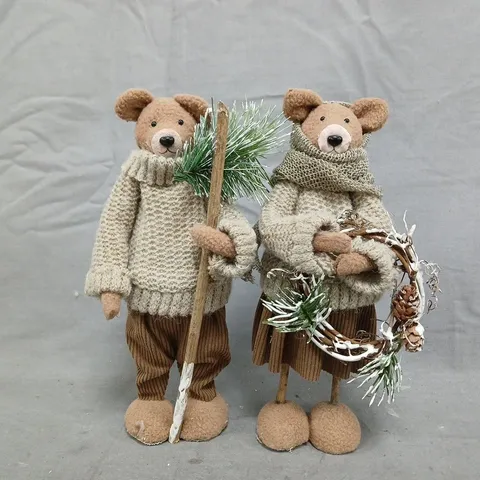 SET 2 BEARS IN JUMPERS CHRISTMAS DECORATIONS