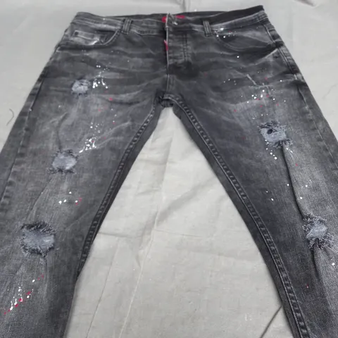 DSQUARDED2 BLACK DENIM PAINT SPLAT JEANS - SIZE EUR 32