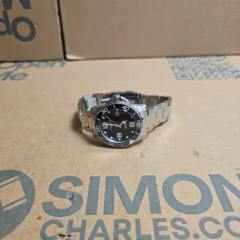 LONGINES STAINLESS STEEL WRISTWATCH – BLACK DIAL, DATE, BOXED