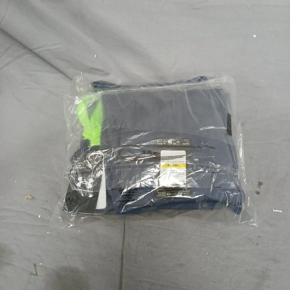 UNDER ARMOUR BOYS' TRAINING RIVAL COLOURBLOCK TRACKSUIT – NAVY/NEON GREEN, SIZE M 