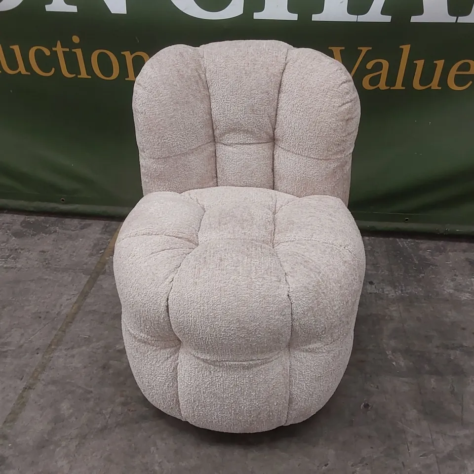QUALITY DESIGNER BUMPER CIRCA GLAM FABRIC DINING CHAIR ON WHEELS - SAND