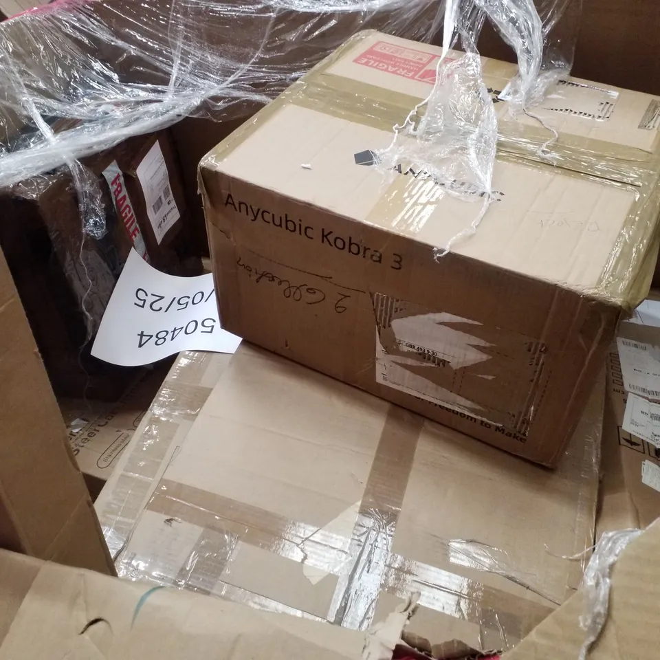 PALLET CONTAINING ASSORTED PRODUCTS INCLUDING THERAPY REHAB BIKE, PATIO HEATER, VINYL RECORD HOLDER, LED CEILING MOUNTED LIGHT, MINI BIKE & HEDGE TRIMMER