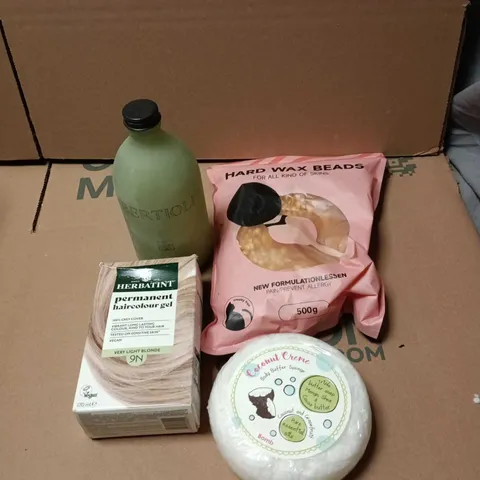 APPROXIMATELY 15 ASSORTED COSMETIC ITEMS TO INCLUDE HARD WAX BEADS, BERTIOLI HAND AND BODY WASH, HERBATINT HAIR COLOUR GEL, COCONUT CREME BUFFER SPONGE ETC