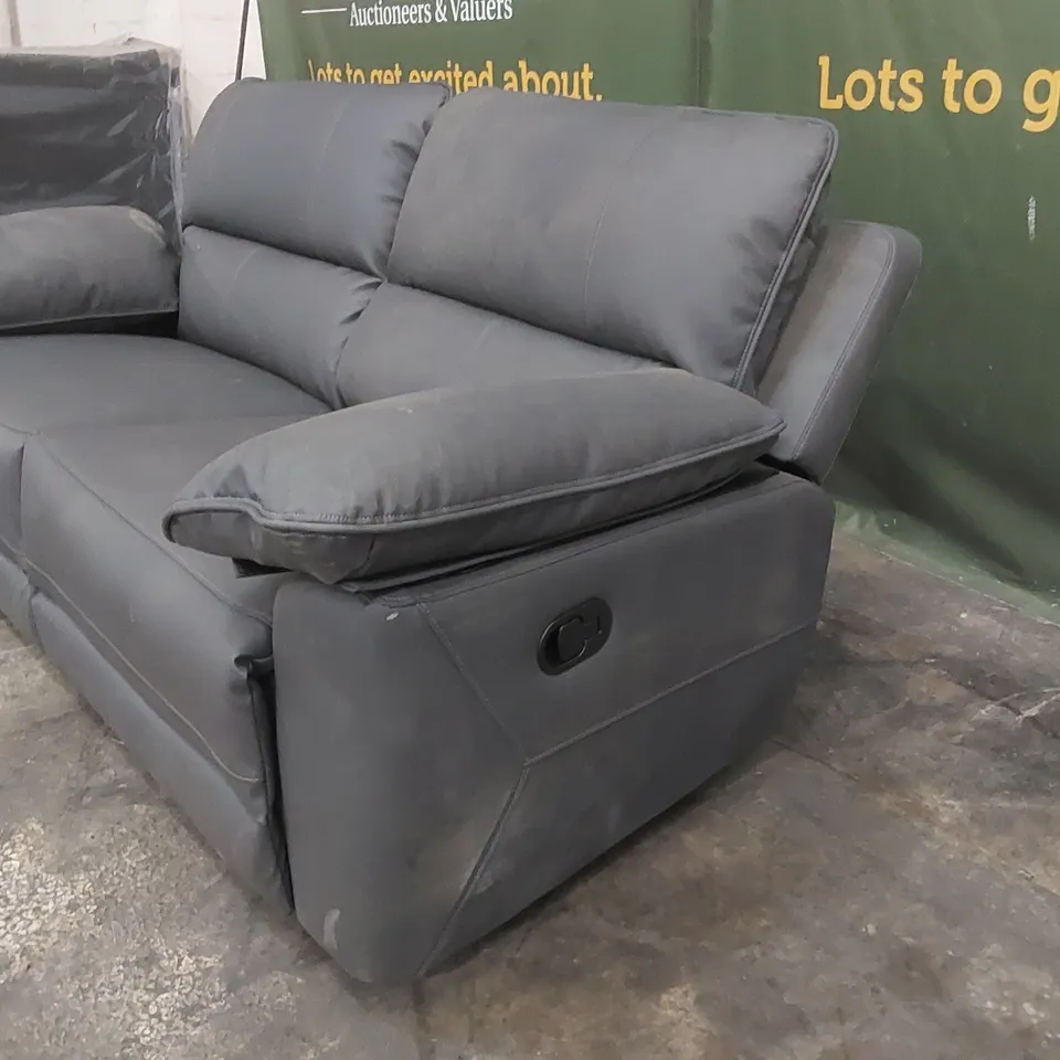 QUALITY DESIGNER 3 SEATER FAUX LEATHER MANUAL RECLINER SOFA - GREY