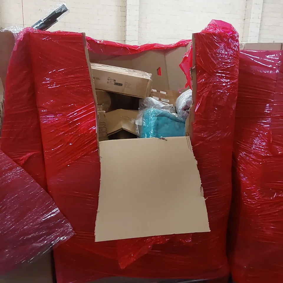 PALLET OF ASSORTED HOUSEHOLD ITEMS AND CONSUMER PRODUCTS. INCLUDING; BOXED FURNITURE, PET PILLOW ETC