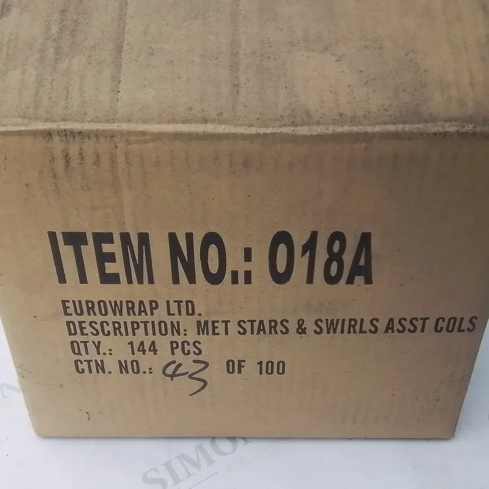 LOT OF 9 BOXES OF BRAND NEW METALLIC STARS AND SWIRL CONFETTI - 144 PIECES PER BOX / TOTAL 1296