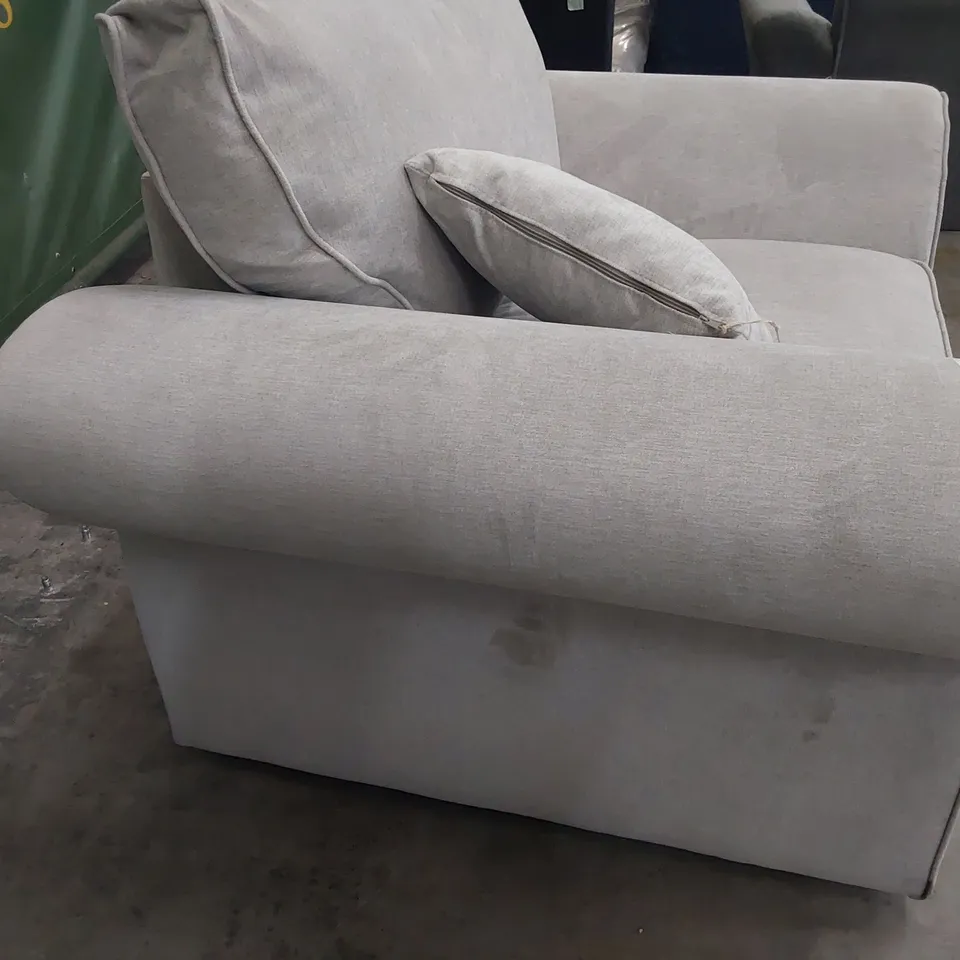 DESIGNER SCROLL ARM EASY CHAIR NATURAL FABRIC 
