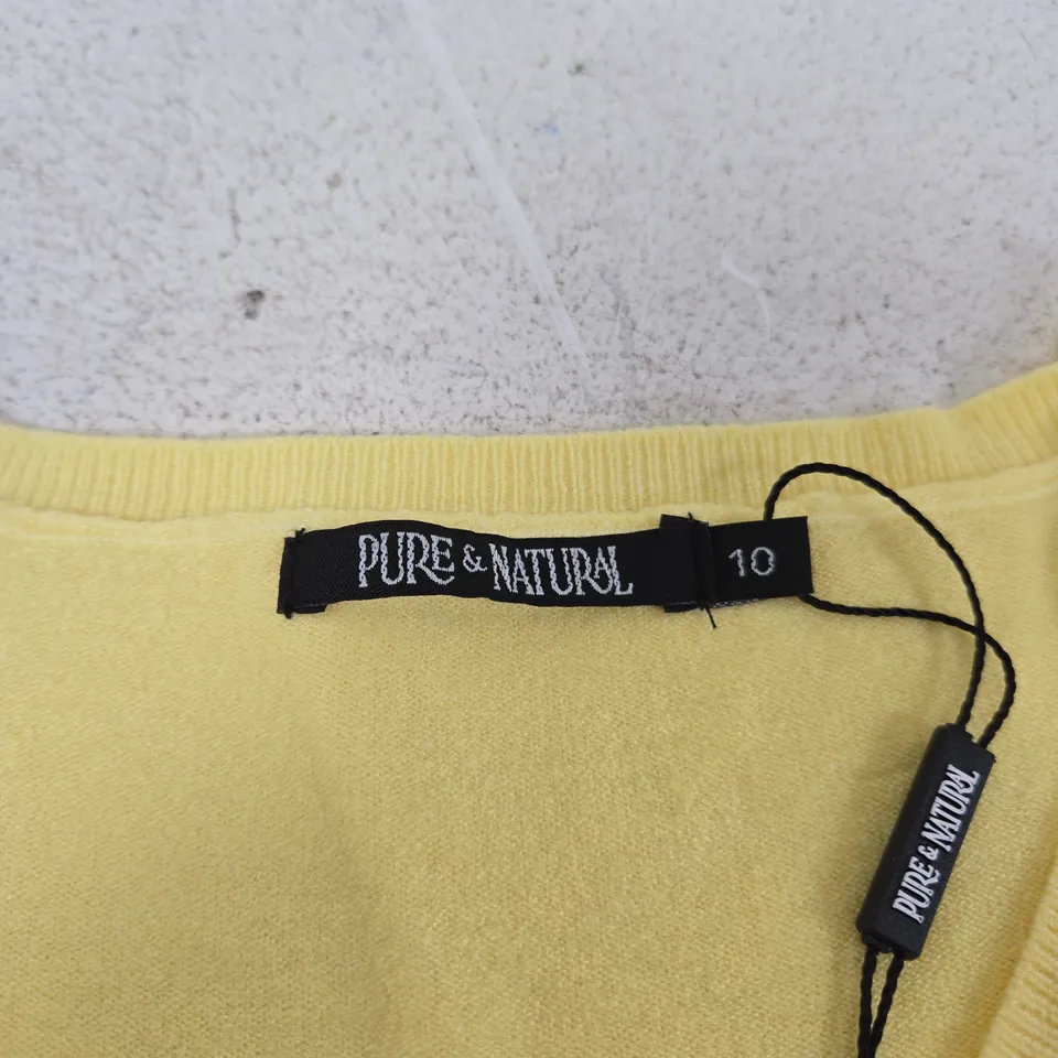 UK 10 LEMON PURE & NATURAL LADIES' V-NECK JUMPER
