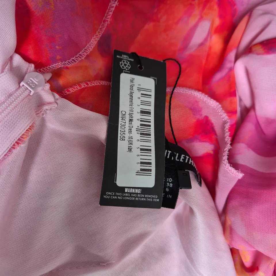 PRETTYLITTLETHING PINK FLORAL ASYMMETRIC MAXI DRESS - UK SIZE 10