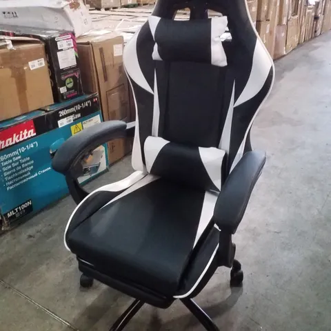 ERGONOMIC GAMING RACING CHAIR WITH FOOTREST - BLACK/WHITE 