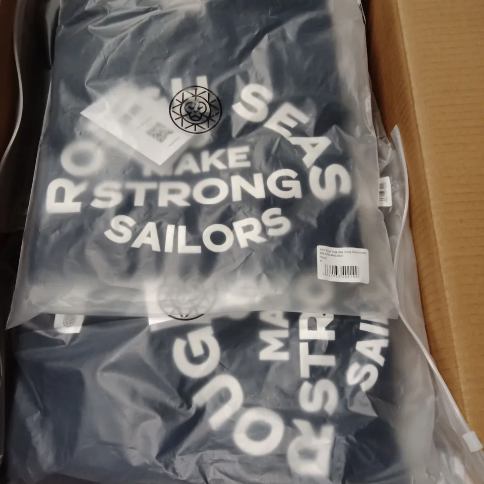 BOX OF APPROXIMATELY 17 x BRAND NEW BRASS MONKEY MENS 'ROUGH SEAS MAKE STRONG SAILORS' SWEATSHIRT - NAVY // SIZE: S