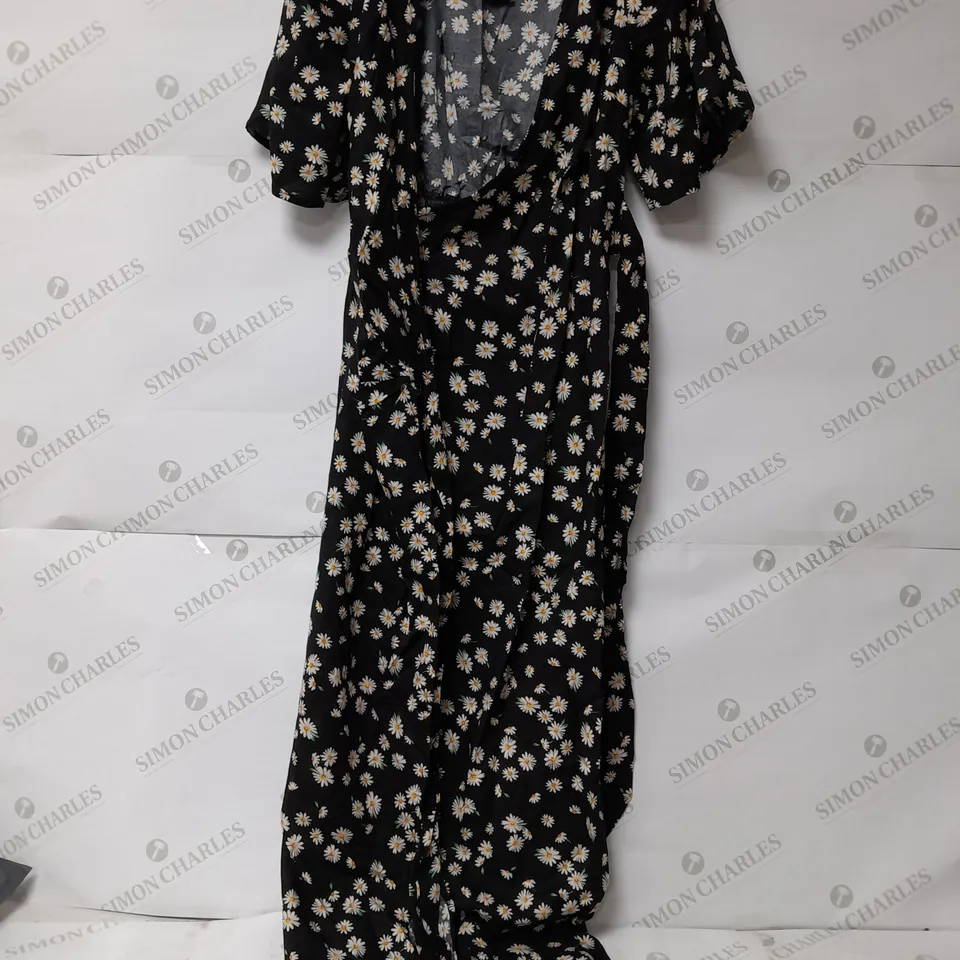DOROTHY PERKINS BLACK DAISY WRAP MIDI DRESS - SIZE 8