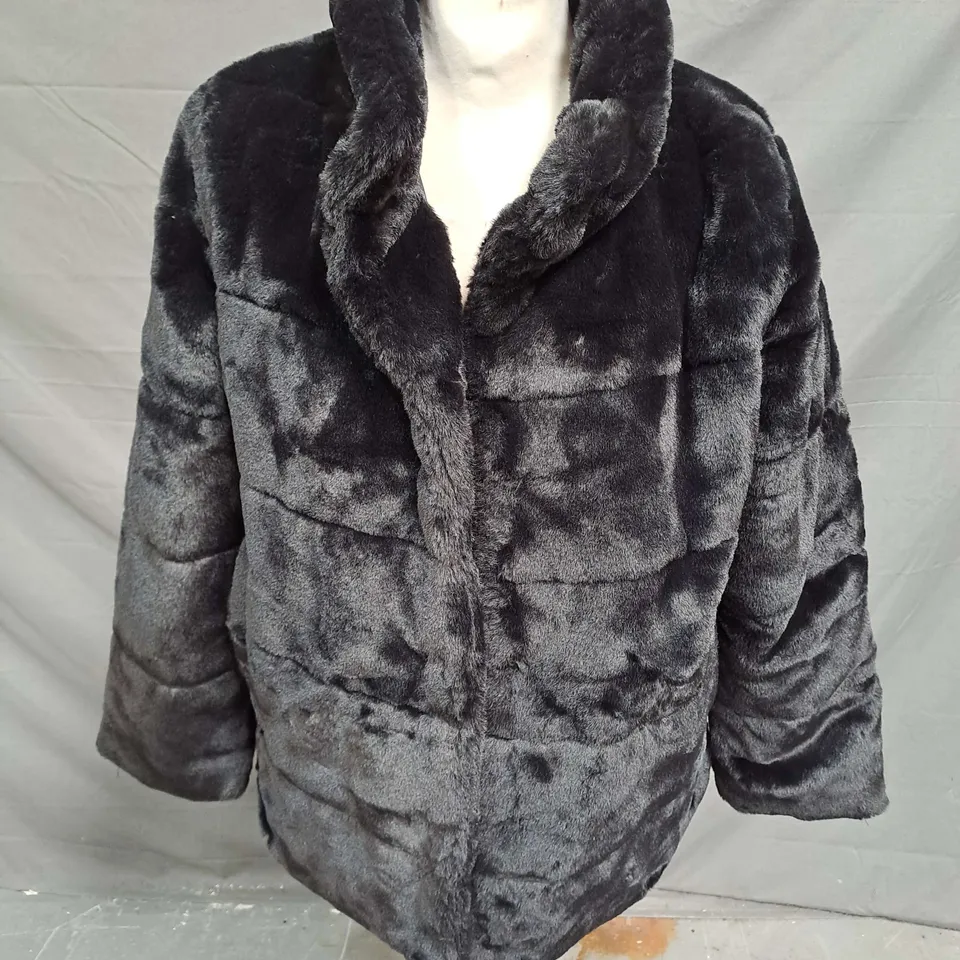 CENTIGRADE BUNNY FAUX FUR JACKET IN BLACK SIZE M