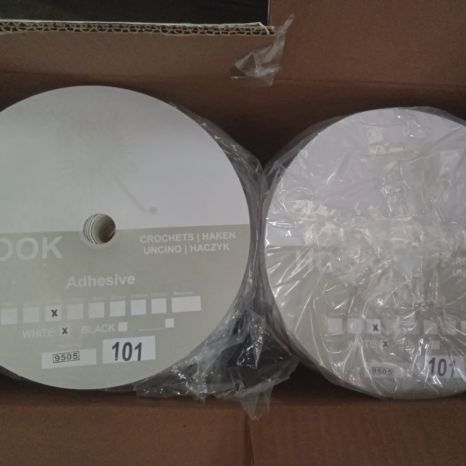 BOX OF 36 HALCO 25MM ADHESIVE HOOK FASTENER ROLLS - WHITE