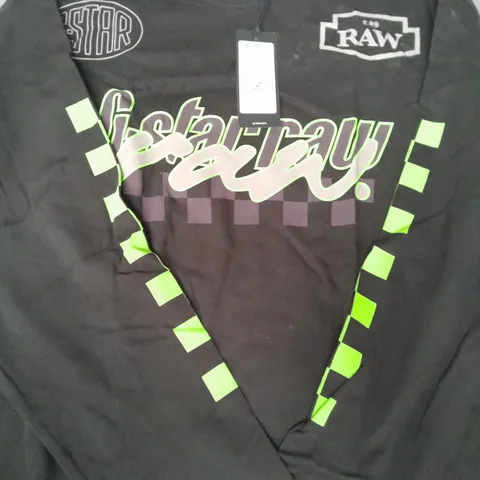 G-STAR RAW MOTO BOXY GRAPHICS LONG SLEEVE TOP IN BLACK/GREEN SIZE MEDIUM