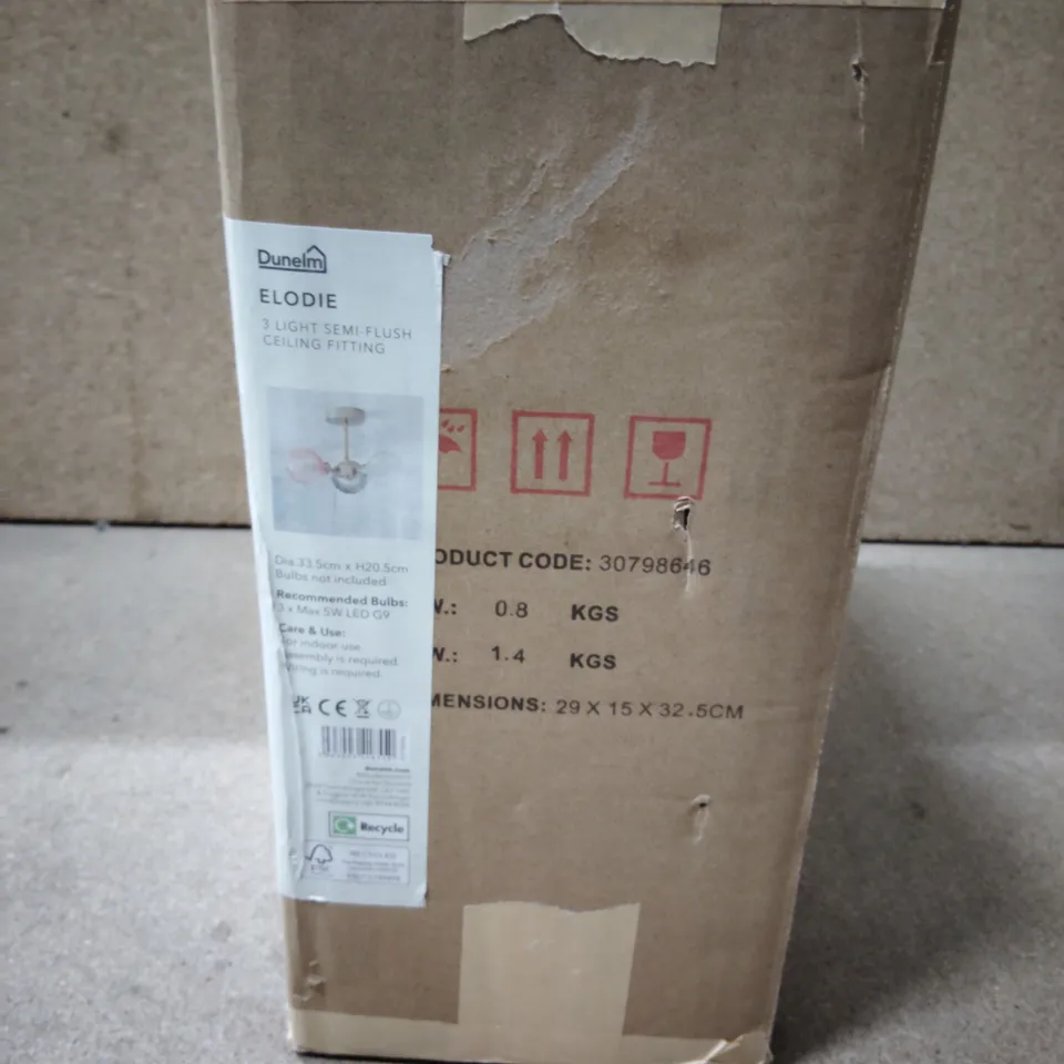 BOXED DUNELM ELODIE 3-LIGHT SEMI-FLUSH CEILING FITTING