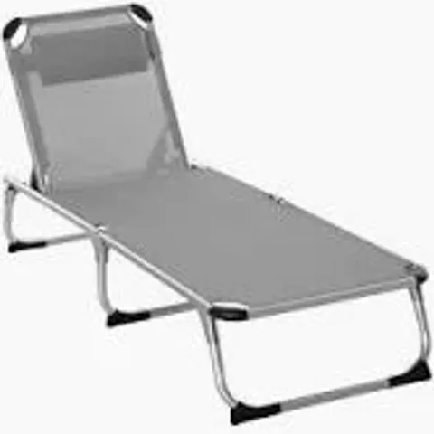 BOXED OUTSUNNY OUTDOOR FOLDABLE SUN LOUNGER, 4 LEVEL ADJUSTABLE BACKREST RECLINING SUN LOUNGER CHAIR WITH ANGLE ADJUST SUN SHADE AWNING FOR BEACH, GARDEN, PATIO, LIGHT GREY