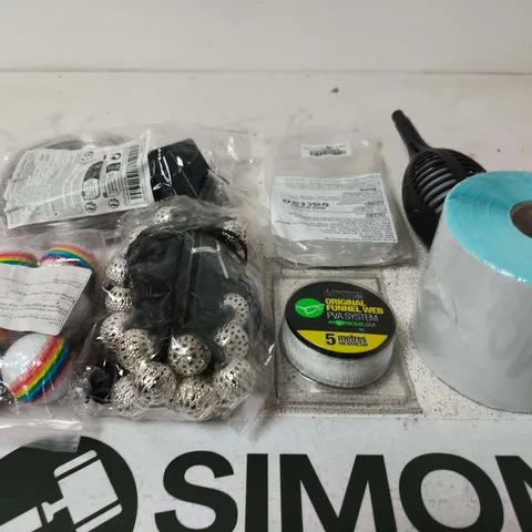 APPROXIMATELY 15 ASSORTED HOUSEHOLD PRODUCTS TO INCLUDE GOLF BALLS , LABELS AND FUNNEL WEB