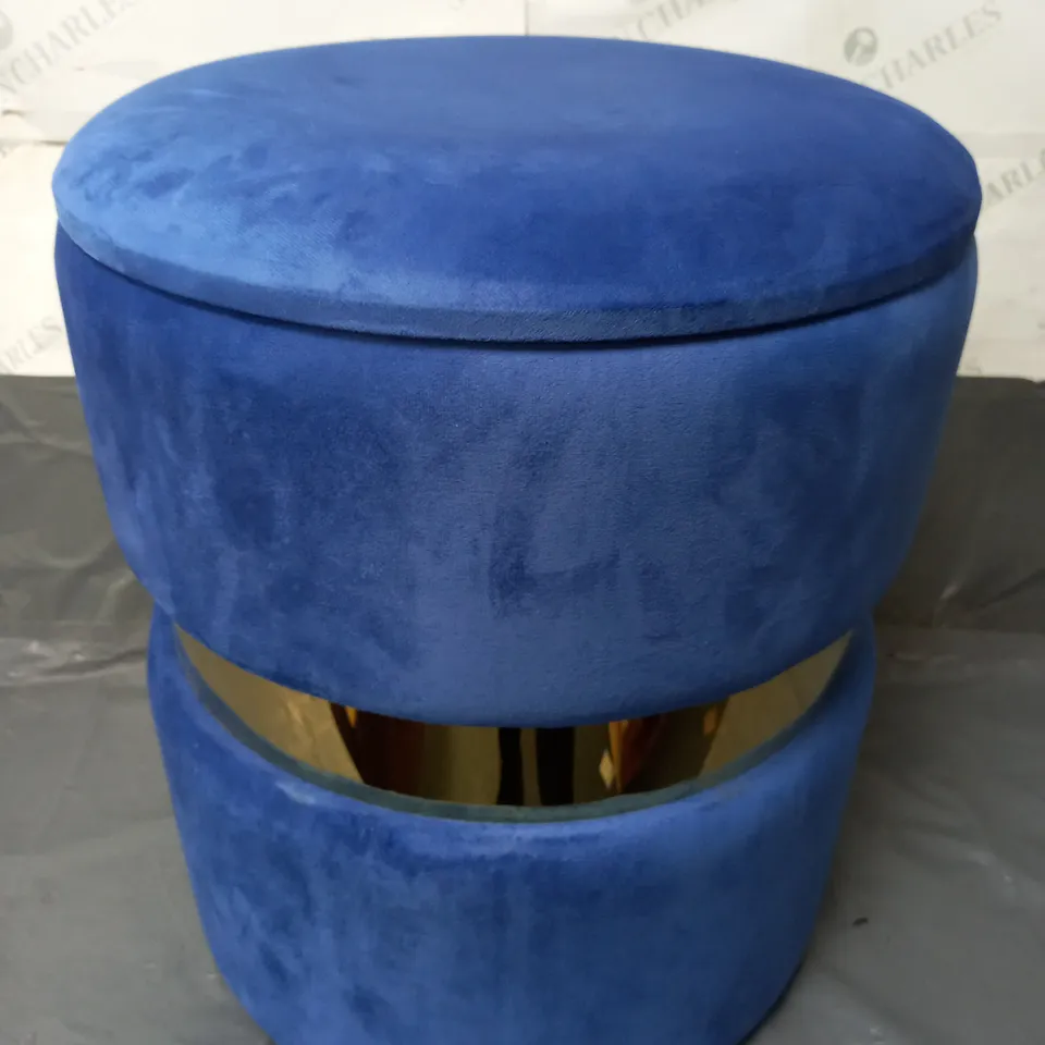 ROUND STORAGE VELVET FOOTSTOOL OTTOMAN IN BLUE