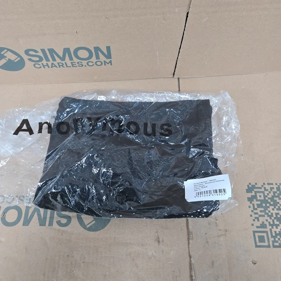 ANONYMOUS DIAMANTE TRIM JUMPER – BLACK – SIZE S