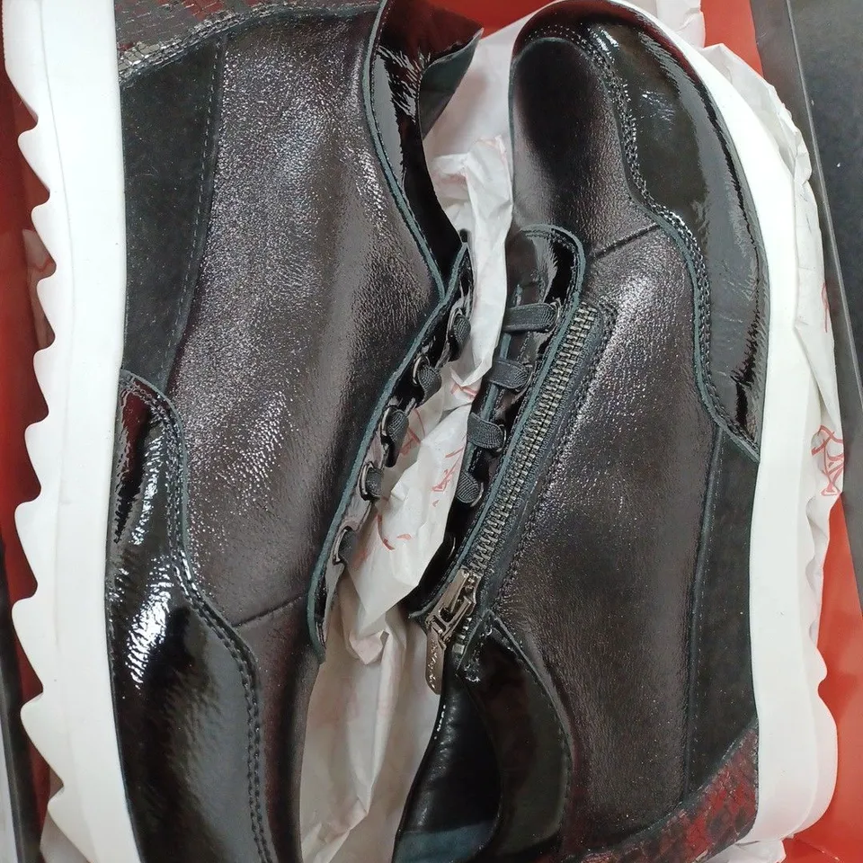 BOXED RUTH LANGSFORD WEDGE TRAINERS, BLACK - SIZE 8