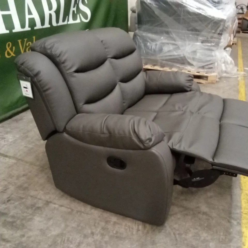ROTHBURY LUXURY FAUX LEATHER HIGH BACK 2 SEATER MANUAL RECLINER SOFA  - CHARCOAL RRP £629