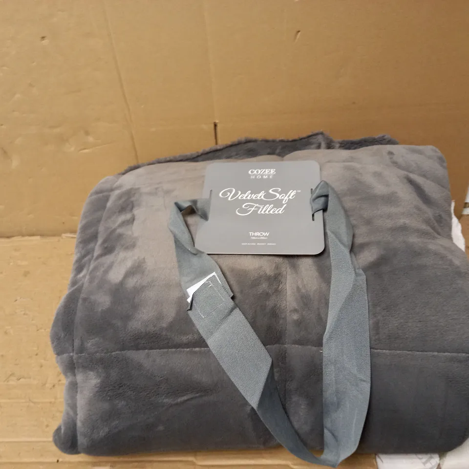 COZEE HOME VELVET SOFT FILLED THROW  - CHARCOAL