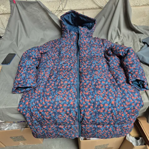 WHITE STUFF WOMEN'S PADDED COAT – UK 22, BLUE WITH ORANGE SPECK PRINT
