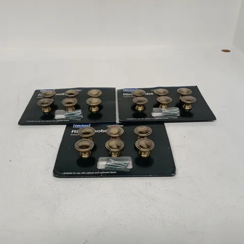 SET OF 3 WICKES RING KNOBS ANTIQUE BRASS