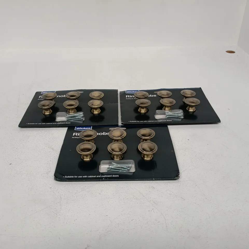 SET OF 3 WICKES RING KNOBS ANTIQUE BRASS