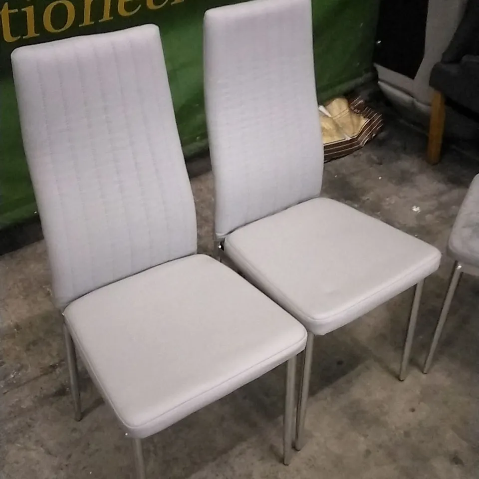 SET OF 2 ELEPHANT GREY LEATHER DINING CHAIRS WITH CHROME LEGS