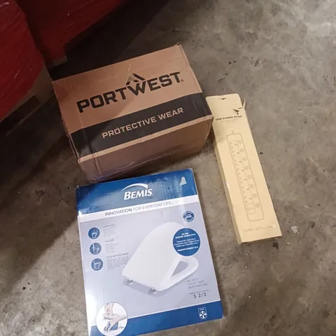 PALLET CONTAINING A LARGE QUANTITY OF ITEMS TO INCLUDE - TOILET SEAT, PROTECTIVE WEAR , USB POWER STRIP ETC