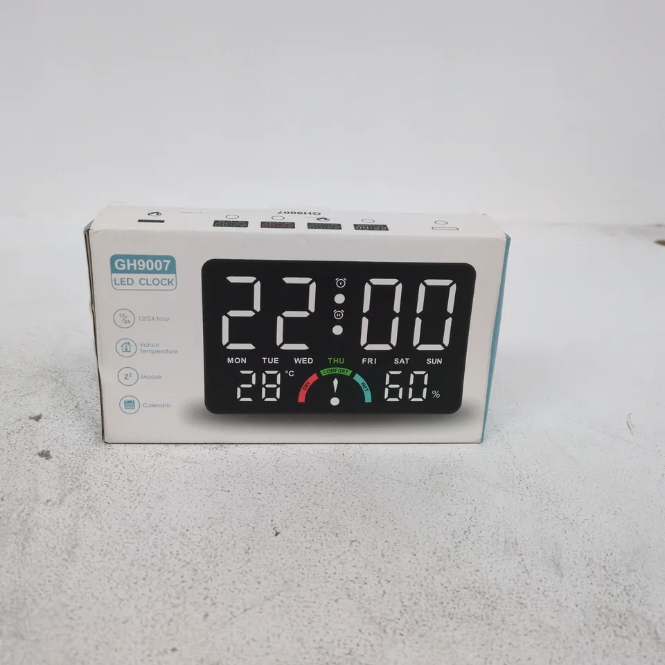 GH9007 LED CLOCK – BOXED WITH CALENDAR, TEMP & HUMIDITY
