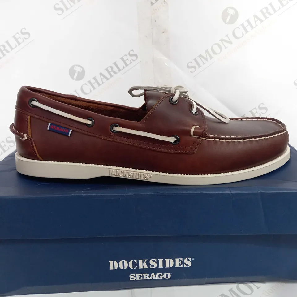 BOXED DOCKSIDES SEBAGO PORTLAND WAXED BROWN SHOES - UK 10.5