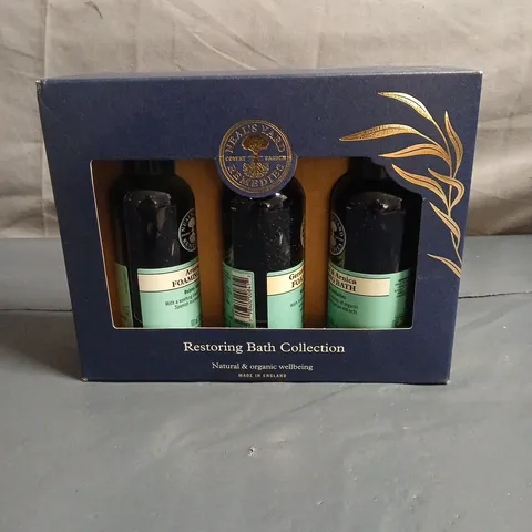 NEALS YARD REMEDIES RESTORING BATH COLLECTION β NATURAL & ORGANIC BATH PRODUCTS, 3-BOTTLE SET, MADE IN ENGLAND