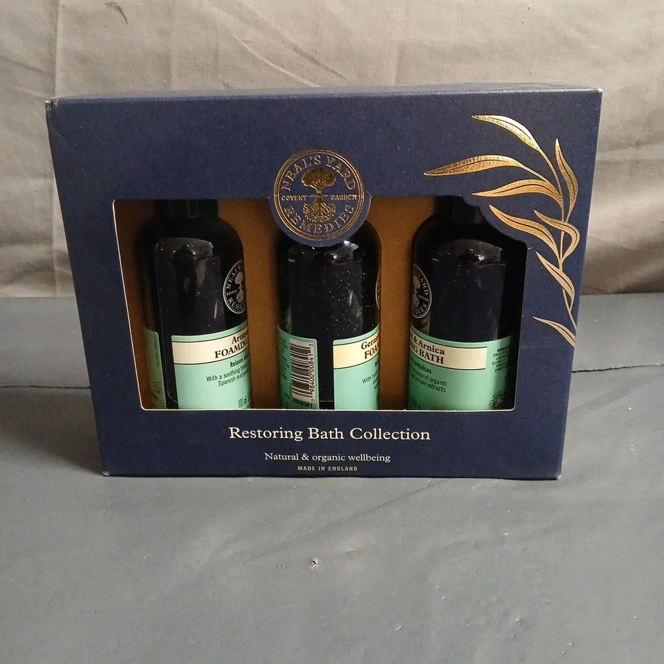 NEALS YARD REMEDIES RESTORING BATH COLLECTION – NATURAL & ORGANIC BATH PRODUCTS, 3-BOTTLE SET, MADE IN ENGLAND