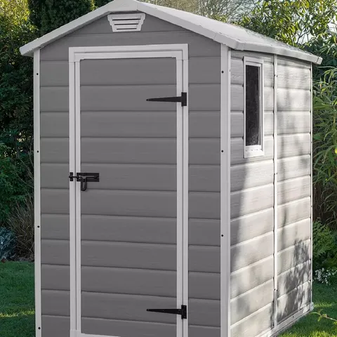 BOXED KETER 4X6 FT APEX MANOR RESIN GARDEN SHED (1 BOX)
