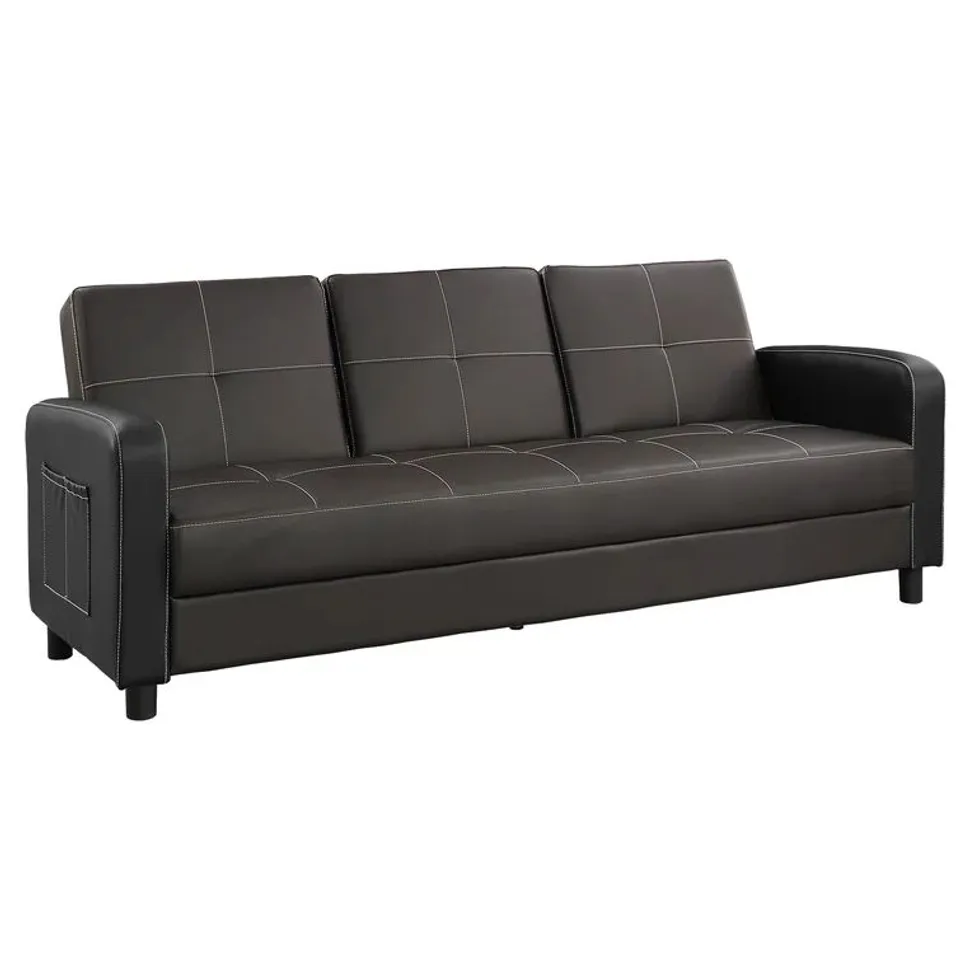 BUBBLE WRAPPED BRAYLENE 3 SEATER CLIC CLAC SOFA BED UPHOLSTERY: DARK BROWN LEATHER 