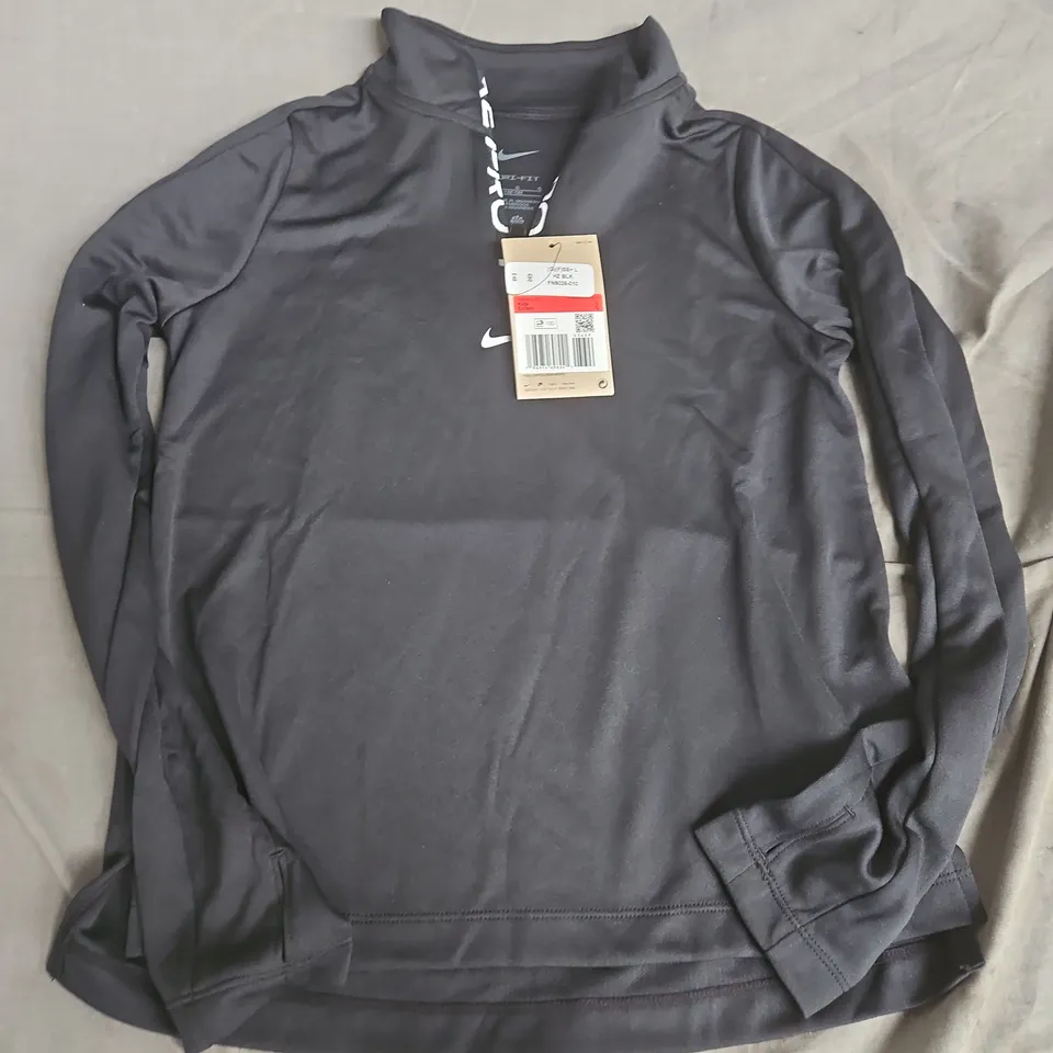 NIKE KIDS DRI-FIT TRAINING TOP – BLACK WITH SWOOSH LOGO (LG)