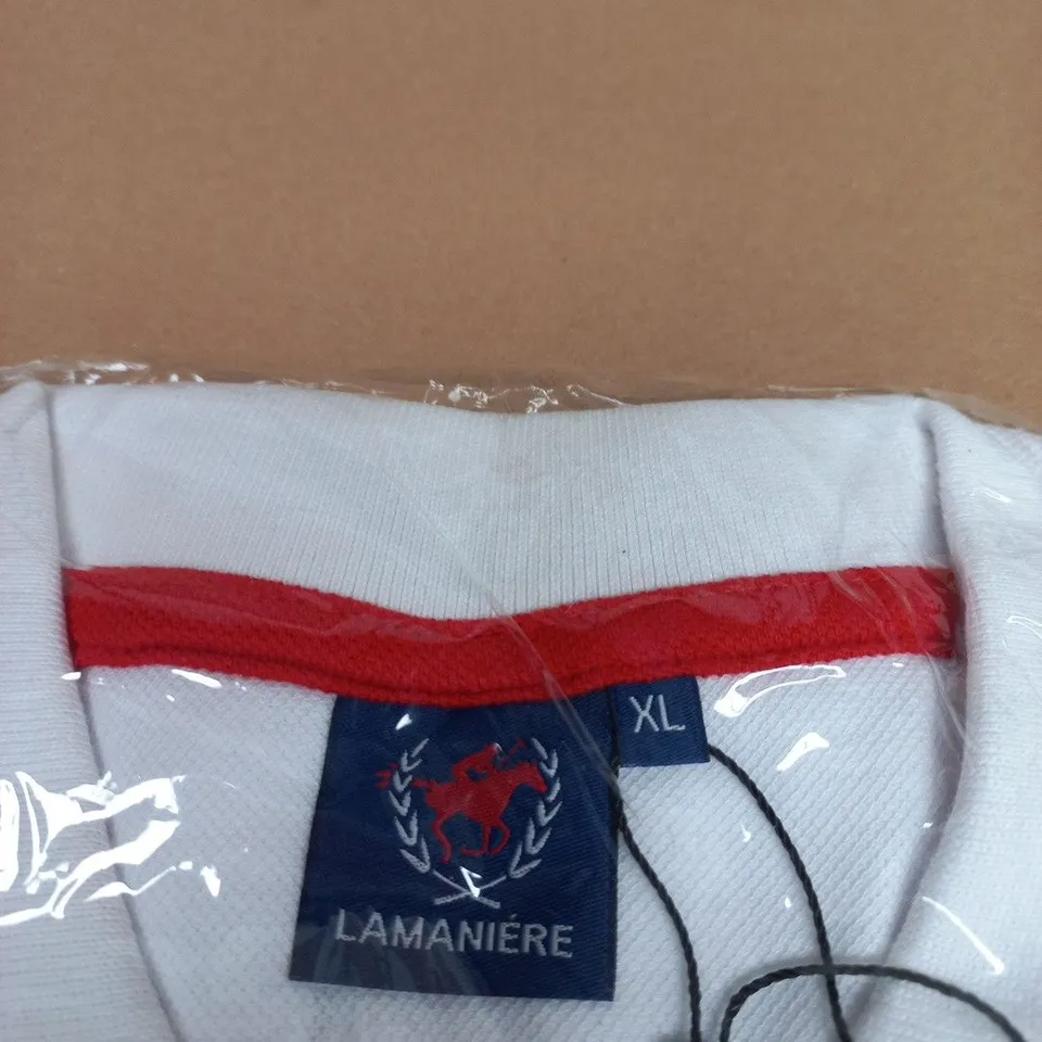 LAMANIÈRE WHITE POLO SHIRT – EMBROIDERED CREST, SIZE XL (MEN'S)