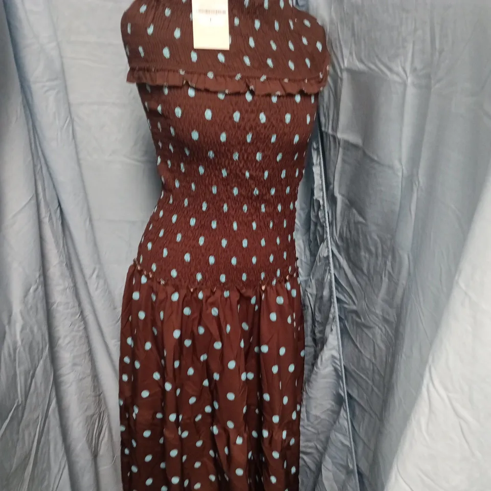PINK BOUTIQUE BROWN POLKA DOT DRESS – WOMEN’S, SIZE L