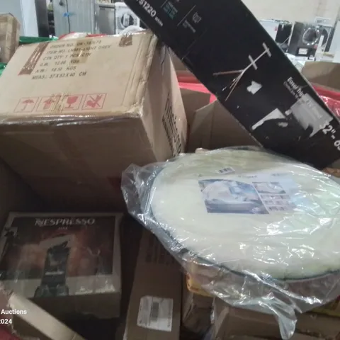 PALLET CONTAINING VARIOUS ASSORTED ITEMS TO INCLUDE:NESPRESSO CITIZ, OFFICE CHAIR, EASEL TRIPOD TV STAND, MOSQUITO NET ETC.