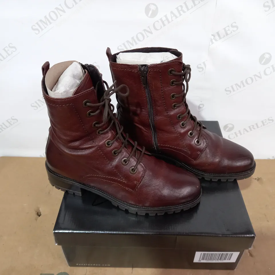 BOXED PAIR OF DUNE BROWN BOOTS - SIZE 39