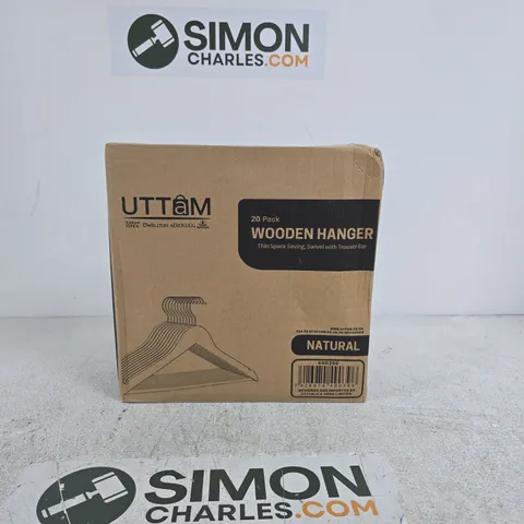 UTTAM 20 PACK WOODEN HANGERS – NATURAL (BOXED)