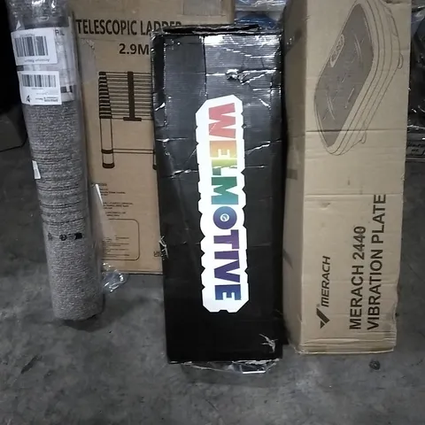 PALLET OF HOUSEHOLD ITEMS TO INCLUDE VIBRATION PLATE, TELESCOPIC LADDER, SCOOTER, RUG AND OTHER ASSORTED ITEMS...