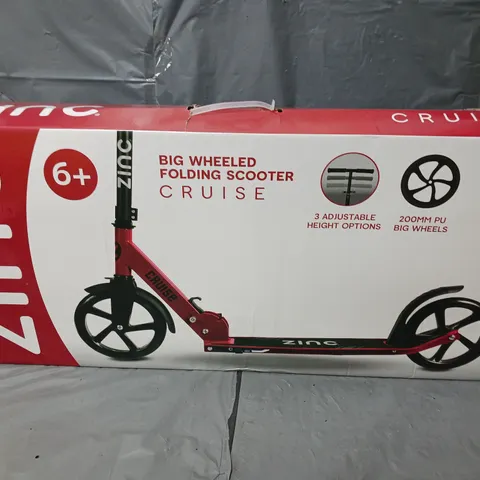 BOXED AND SEALED ZINC BIG WHEELED FOLDING CRUISE SCOOTER - RED