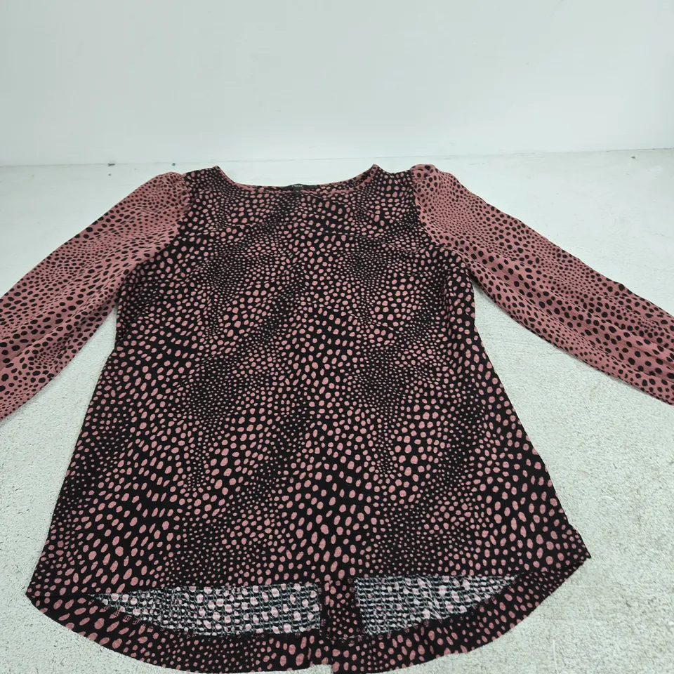 NEXT WOMEN'S TOP – PINK/BLACK SPOTTED PATTERN – UK SIZE 14