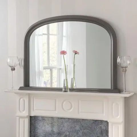 BOXED LYNN ARCHED OVERMANTLE MIRROR  -SILVER-
