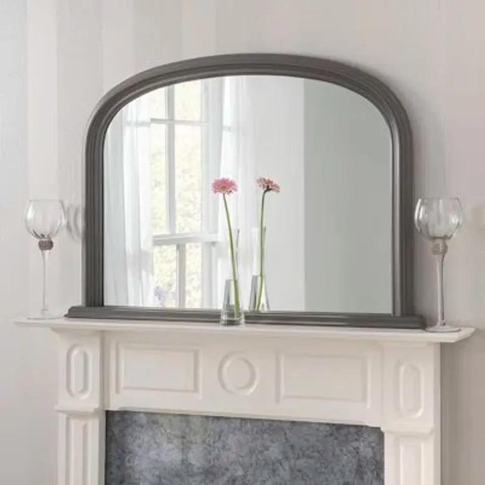 BOXED LYNN ARCHED OVERMANTLE MIRROR  -SILVER-
